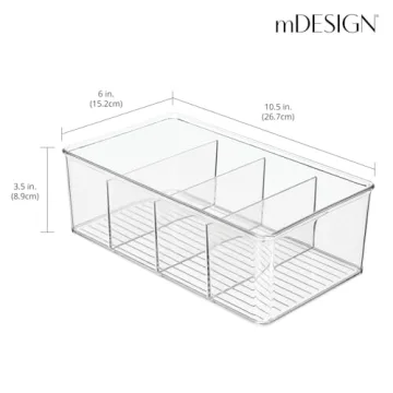 mDesign Plastic 4-Section Divided Organizer Bins - Storage for Cabinet, Pantry, Fridge or Home Organization - Holds Snacks, Granola Bars or Seasoning and Spice Packets, Ligne Collection, 8 Pack, Clear