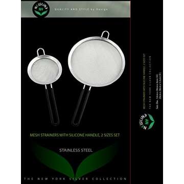 Newline NY Premium Double Stainless Steel Fine Mesh Strainers with Soft-touch Anti-slip Silicone-coated Handle 2 pcs Set