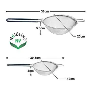 Newline NY Premium Double Stainless Steel Fine Mesh Strainers with Soft-touch Anti-slip Silicone-coated Handle 2 pcs Set