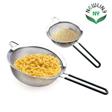 Newline NY Premium Double Stainless Steel Fine Mesh Strainers with Soft-touch Anti-slip Silicone-coated Handle 2 pcs Set