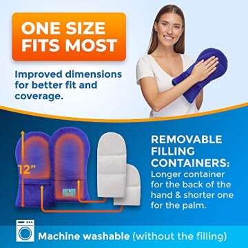 Microwave Safe Therapy Mittens with Flax Seeds - Moist Heat Therapy Relief for Hands and Fingers for Stiff Joints, Trigger Fingers, Inflammation, Raynauds, Carpal Tunnel, Natural Aromatherapy Gloves