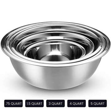 WHYSKO Stainless Steel Mixing Bowl Set, 10 Piece Stainless Steel Mixing Bowls with Lids Set for Food Prep Storage and Serving, Dishwasher Safe Microwave Safe for Kitchen Baking Cooking, Silver