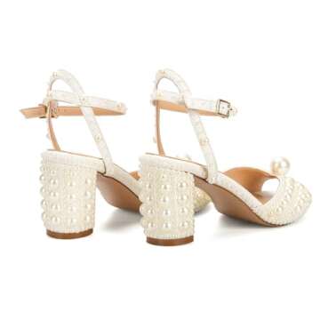 Goolita Full Pearl Heels For Women Block Buckle Ankle Strap Heeled Sandals Rhinestone Open Toe Evening Bridal Shoes For Wedding