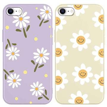 RUMDEY 2 Pack Daisy Flowers for iPhone 7/8/SE 2020/SE 2022 4.7" Phone Case, Smile Cute Aesthetic Des...