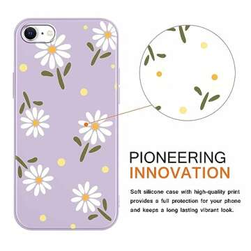 RUMDEY 2 Pack Daisy Flowers for iPhone 7/8/SE 2020/SE 2022 4.7" Phone Case, Smile Cute Aesthetic Design Cases Soft Silicone Slim TPU Shockproof Protective Fundas for Teen Girls Women (Purple&Beige)
