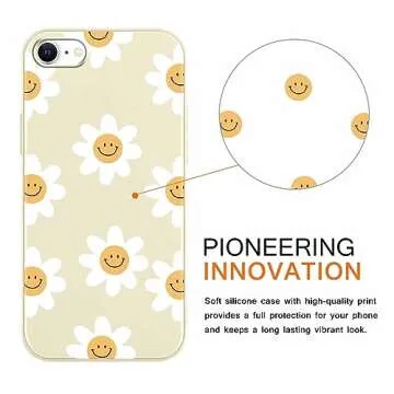 RUMDEY 2 Pack Daisy Flowers for iPhone 7/8/SE 2020/SE 2022 4.7" Phone Case, Smile Cute Aesthetic Design Cases Soft Silicone Slim TPU Shockproof Protective Fundas for Teen Girls Women (Purple&Beige)