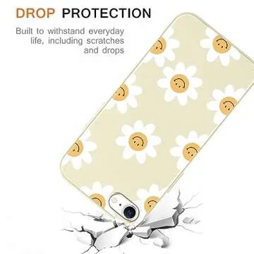 RUMDEY 2 Pack Daisy Flowers for iPhone 7/8/SE 2020/SE 2022 4.7" Phone Case, Smile Cute Aesthetic Design Cases Soft Silicone Slim TPU Shockproof Protective Fundas for Teen Girls Women (Purple&Beige)