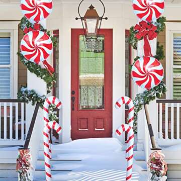 changsha 17 Pcs Christmas Inflatable Candy Canes Set - Christmas Inflatable Candy Canes Foil Balloons Inflatable Swirl Lollipop Balloon for Christmas Candy Canes Decorations