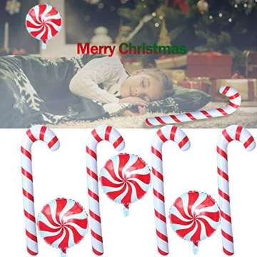 changsha 17 Pcs Christmas Inflatable Candy Canes Set - Christmas Inflatable Candy Canes Foil Balloons Inflatable Swirl Lollipop Balloon for Christmas Candy Canes Decorations
