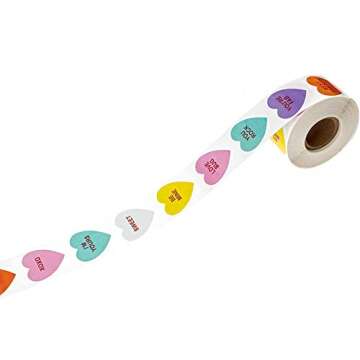 Valentine Candy Hearts Stickers / 500 Valentine's Day Labels / 1 1/8" Heart Envelope Seals