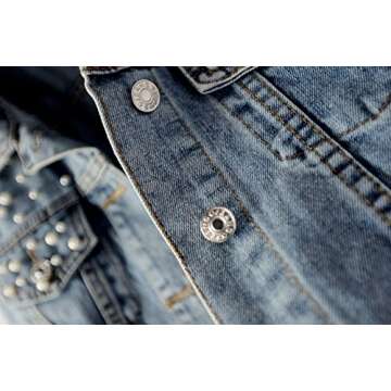 LifeShe Women's Embroidered Pearl Denim Jean Jacket Coat