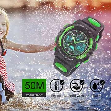 Boys Watches Ages 11-15 Waterproof, Kids Digital Sport Waterproof Watch for Kids Birthday Presents Green Gifts Toys Age 5-16 Teen Boys Girls Children Young Outdoor Electronic Watches Alarm Stopwatch