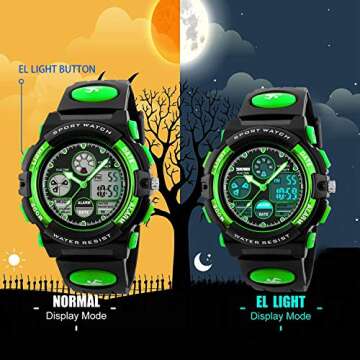 Boys Watches Ages 11-15 Waterproof, Kids Digital Sport Waterproof Watch for Kids Birthday Presents Green Gifts Toys Age 5-16 Teen Boys Girls Children Young Outdoor Electronic Watches Alarm Stopwatch