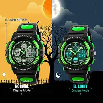 Boys Watches Ages 11-15 Waterproof, Kids Digital Sport Waterproof Watch for Kids Birthday Presents Green Gifts Toys Age 5-16 Teen Boys Girls Children Young Outdoor Electronic Watches Alarm Stopwatch