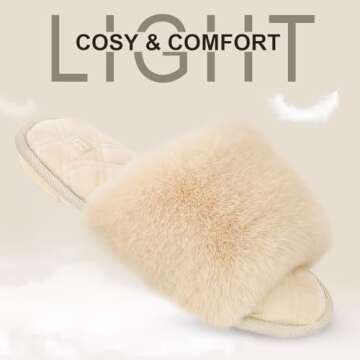 LongBay Cozy Faux Fur Memory Foam Slippers for Ladies