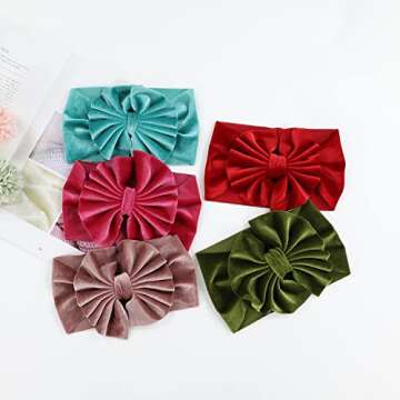 Cinaci 9 Pack Solid Soft Velvet Stretchy Knot Bowknot Hair Bows Wide Headbands Headwraps Autumn Winter Hair Accessories for Baby Girls Infants Toddlers Kids