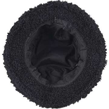 ChezAbbey Faux Fur Bucket Hat, Fuzzy Furry Winter Warm Fisherman Cap, Fluffy Teddy Sherpa Clothe Hats for Women Men Girls Black