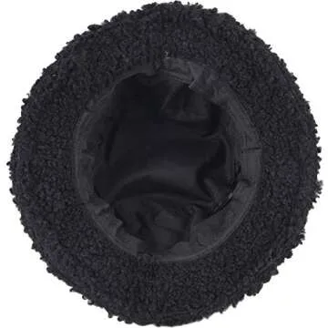 ChezAbbey Faux Fur Bucket Hat, Fuzzy Furry Winter Warm Fisherman Cap, Fluffy Teddy Sherpa Clothe Hats for Women Men Girls Black