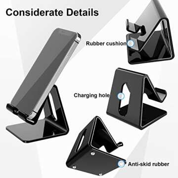Crpich Acrylic Phone Stand, Ergonomic Design for Apple iPhone and Samsung Galaxy, Compatible with 4-8 Inch Screens, Black