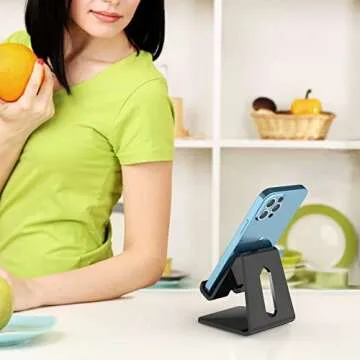 Crpich Acrylic Phone Stand, Ergonomic Design for Apple iPhone and Samsung Galaxy, Compatible with 4-8 Inch Screens, Black