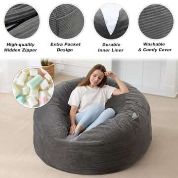 HABUTWAY Giant Bean Bag Chair - Soft & Convertible Comfort