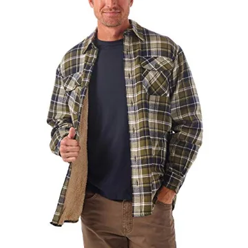 Wrangler Authentics Men's Long Sleeve Sherpa Lined Shirt Jacket, Olive Sky, Large