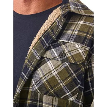 Wrangler Authentics Men's Long Sleeve Sherpa Lined Shirt Jacket, Olive Sky, Large
