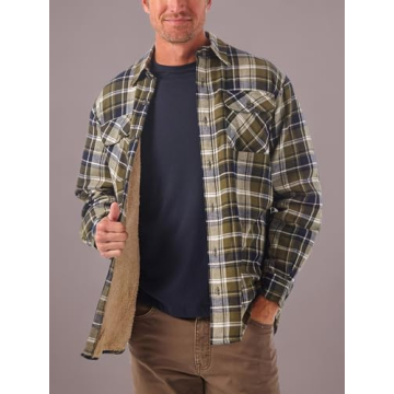 Wrangler Authentics Men's Long Sleeve Sherpa Lined Shirt Jacket, Olive Sky, Large