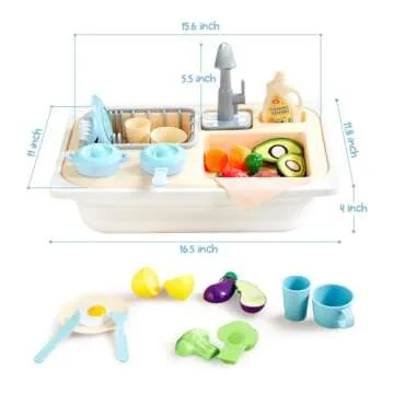 Beright Play Kitchen Sink Toys, Toddler Sink Toys with Upgraded Faucet, Pretend Play Toys Running Wa...