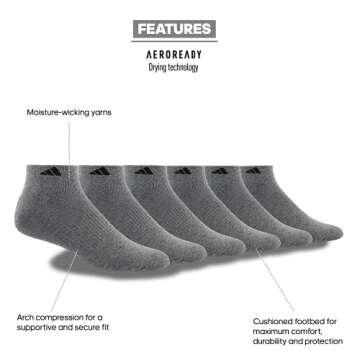 adidas Men's Athletic Cushioned Low Cut Socks with Arch Compression for a Secure Fit, 6-Pair Pack, H...