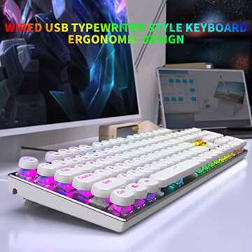 HUO JI E-Yooso Z-88 Wired Typewriter Style Mechanical Gaming Keyboard, Programmable RGB Backlit, Blu...