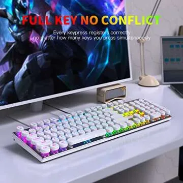 HUO JI E-Yooso Z-88 Wired Typewriter Style Mechanical Gaming Keyboard, Programmable RGB Backlit, Blue Switches - Clicky, USB-C Cable, Metal Panel, 104 Double-Shot Keycaps for PC, White