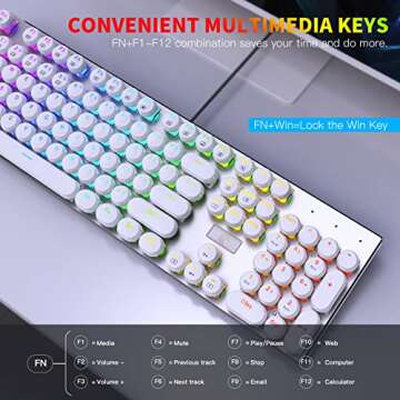 HUO JI E-Yooso Z-88 Wired Typewriter Style Mechanical Gaming Keyboard, Programmable RGB Backlit, Blue Switches - Clicky, USB-C Cable, Metal Panel, 104 Double-Shot Keycaps for PC, White
