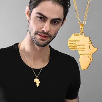U7 Africa Pendant 18K Real Gold Plated Unisex Women Men Fashion African Map Pendant Necklace Hiphop ...