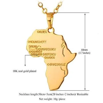 Africa Pendant Necklace - 18K Gold Plated Unisex Jewelry