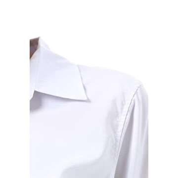 Gemolly Women's Basic Button Down Shirts Long Sleeve Plus Size Simple Cotton Stretch Formal Casual Shirt Blouse White S