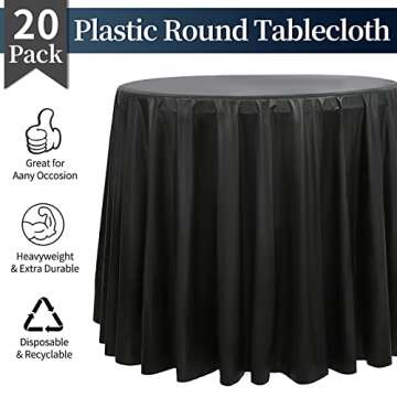 20 Pack Black Round Table Cloth 84" Plastic Disposable Round Table Cover Premium Table Cloth for Picnic BBQ, Party, Birthday Wedding, Banquet, Outdoor