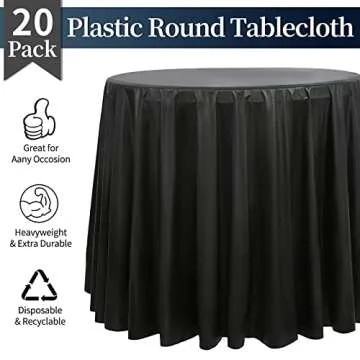 20 Pack Black Round Table Cloth 84" Plastic Disposable Round Table Cover Premium Table Cloth for Picnic BBQ, Party, Birthday Wedding, Banquet, Outdoor