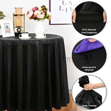 20 Pack Black Round Table Cloth 84" Plastic Disposable Round Table Cover Premium Table Cloth for Picnic BBQ, Party, Birthday Wedding, Banquet, Outdoor