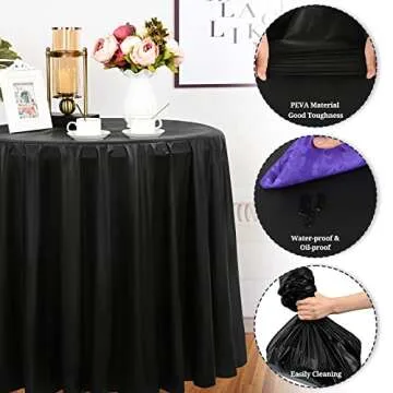 20 Pack Black Round Table Cloth 84" Plastic Disposable Round Table Cover Premium Table Cloth for Picnic BBQ, Party, Birthday Wedding, Banquet, Outdoor