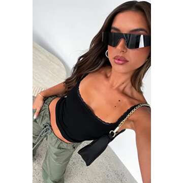 BAIGRAM Women's Y2K Lace Patchwork Strap Crop Camisole Backless Sleeveless Slim Fit Cute Lingerie Summer Casual Black
