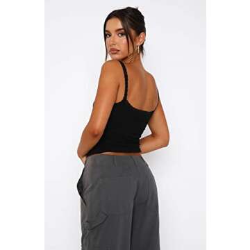 BAIGRAM Women's Y2K Lace Patchwork Strap Crop Camisole Backless Sleeveless Slim Fit Cute Lingerie Summer Casual Black