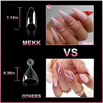 Short Stiletto Nail Tips Clear Nail Tips Half Cover MEKK 600PCS Acrylic False Nail Tips Fake Nail Ti...