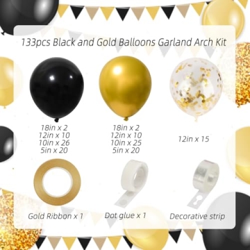 RUBFAC Black and Gold Balloons Garland Kit for Events