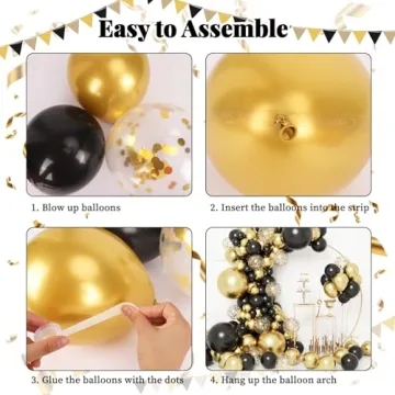 RUBFAC Black and Gold Balloons Garland Kit for Events