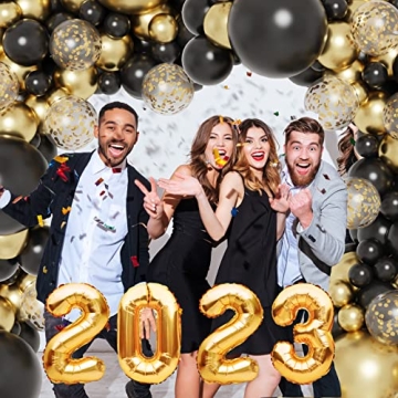 RUBFAC Black and Gold Balloons Garland Kit for Events