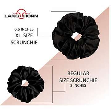 Lang Horn Satin Silk Scrunchies for Hair - Soft Silky Satin Elastic Silk Hair Ties and Hair Bands Scrunchy Ponytail - Silk Hair Scrunchies for Women Girls Lady Children (Set of 4 (Black, Extra Large))