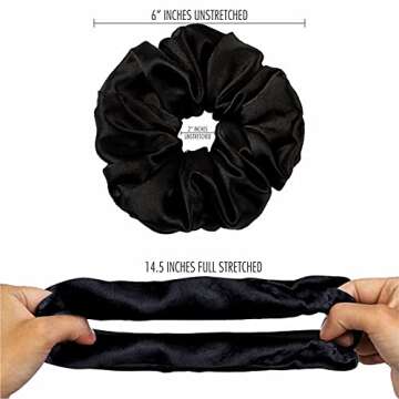 Lang Horn Satin Silk Scrunchies for Hair - Soft Silky Satin Elastic Silk Hair Ties and Hair Bands Scrunchy Ponytail - Silk Hair Scrunchies for Women Girls Lady Children (Set of 4 (Black, Extra Large))
