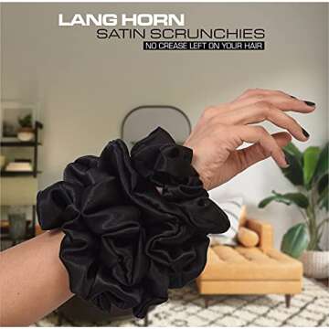 Lang Horn Satin Silk Scrunchies for Hair - Soft Silky Satin Elastic Silk Hair Ties and Hair Bands Scrunchy Ponytail - Silk Hair Scrunchies for Women Girls Lady Children (Set of 4 (Black, Extra Large))