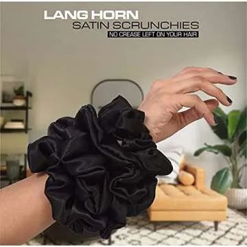 Lang Horn Satin Silk Scrunchies for Hair - Soft Silky Satin Elastic Silk Hair Ties and Hair Bands Scrunchy Ponytail - Silk Hair Scrunchies for Women Girls Lady Children (Set of 4 (Black, Extra Large))
